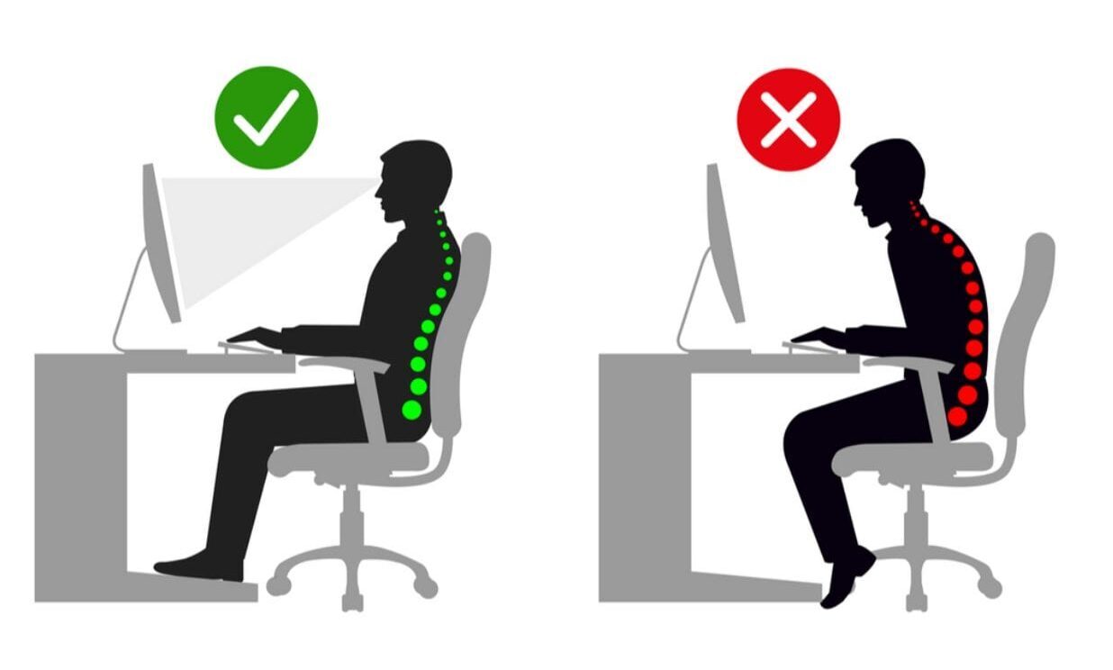 gráfico ergonómico con la posición adecuada para sentarse